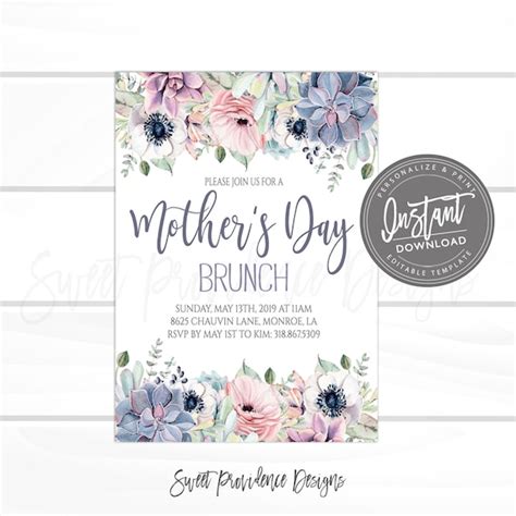 Mother S Day Invitation Editable Church Brunch Invite Mothers Day Brunch Succulent Boho