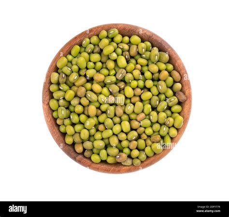 Mung Beans In Wooden Bowl Isolated On White Background Vigna Radiata