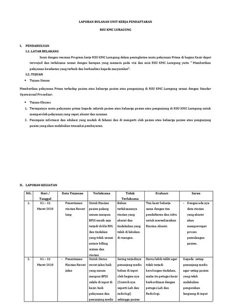 Laporan Bulanan Unit Kerja Kasir Pdf