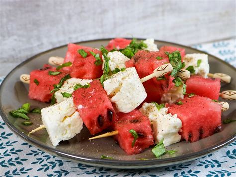 Wassermelone Feta Minze Spieße Wassermelonen Feta Salat Mit Minze