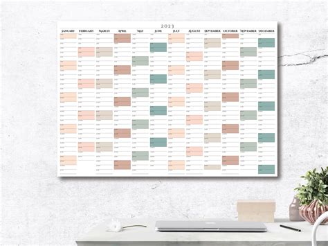 Printable Full Year Wall Calendar In A Minimalist Design Etsy