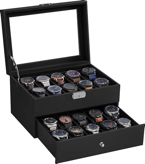 Songmics Uhrenbox Uhrenkasten Mit Glasdeckel Ebenen Uhrenkoffer