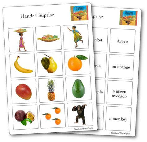 "Handa's Surprise" by Eileen Browne: Printable Activities and Worksheets- Speak and Play English