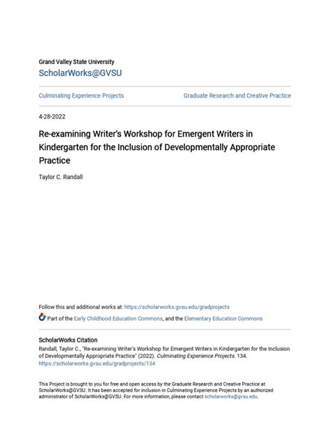 Re Examining Writer S Workshop For Emergent Writers In Kindergart Pdf