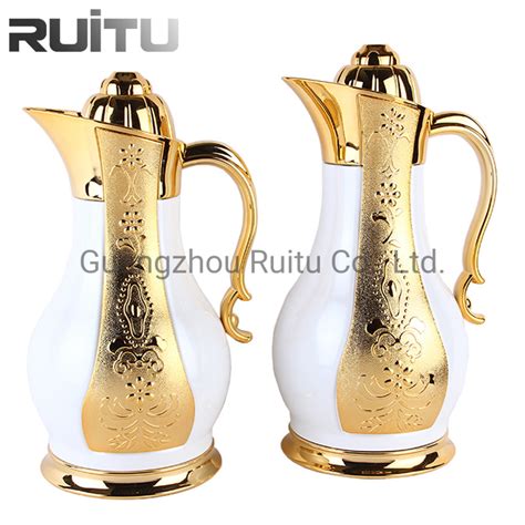 Arabic Thermos Coffee Milk Vacuum Flask Jug Dallah Gold White Glass