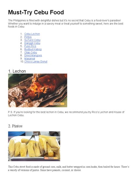 Cebu Foodtrip Pdf Cebu Foods