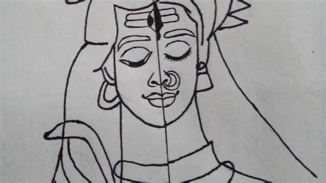 How To Draw Shiva Parvati Half Face Shiva Parvati Drawing