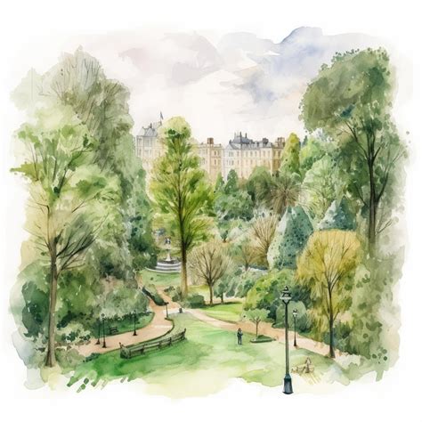 Premium AI Image | A watercolor painting of a park with a park and a park.