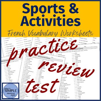 Sports Activities Vocabulary Practice Review Test Worksheets French