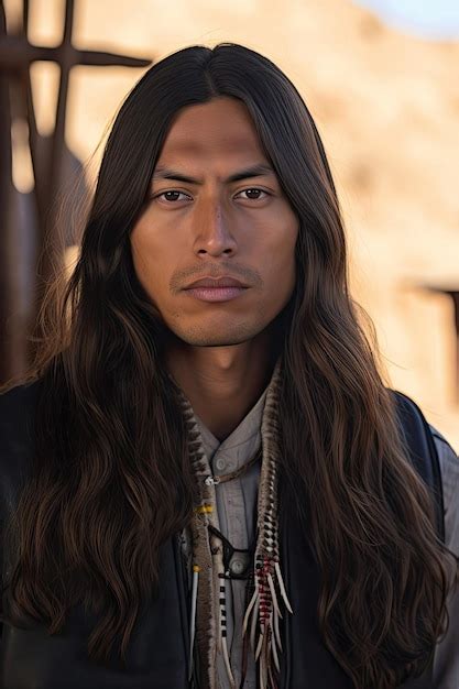 Premium Photo Contemplative Native American Man With ShoulderLength Hair