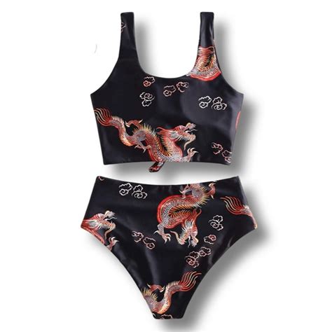 Zaful Swim Nwt Dragon Print Bikini Set Poshmark