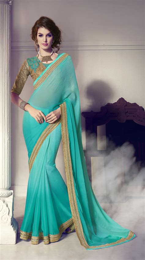 Party Wear Green Gold Color Saree