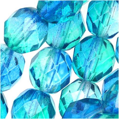 Czech Fire Polished Glass Two Toned Beads 8mm Round Blue Green 25