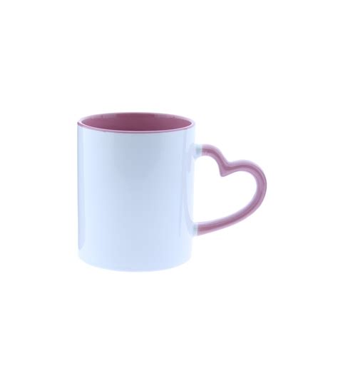 TAZA BICOLOR PARA SUBLIMACIÓN CON ASA DE COLOR Y FORMA DE CORAZÓN