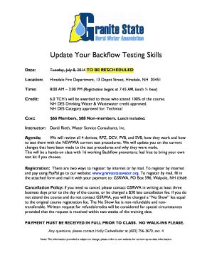 Fillable Online Granitestatewater Update Your Backflow Testing Skills