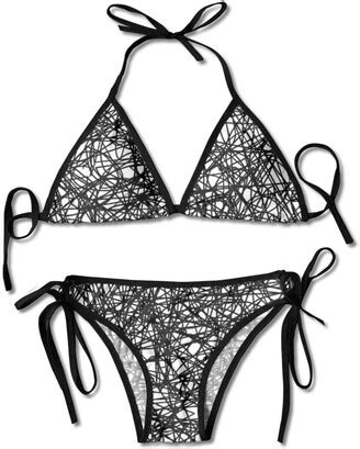 Quemin Black Ink Scribbles Women S Sexy Triangle Bikini Adjustable