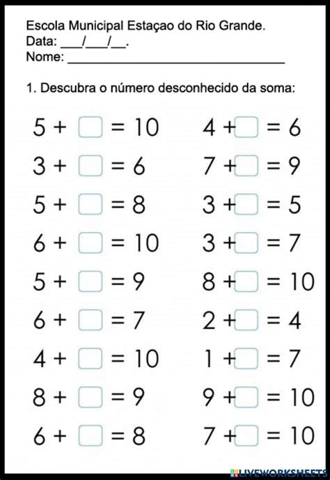 Adição valor do número desconhecido worksheet in 2023 Math addition