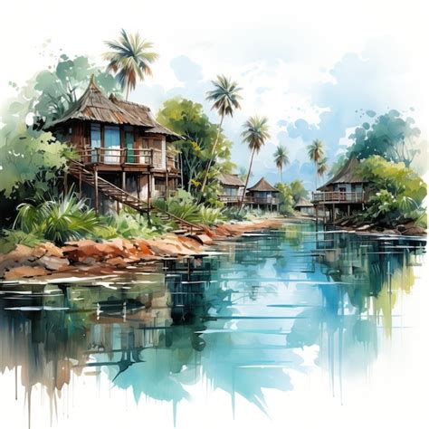 Aquarela Vector Bora Bora Em Fundo Branco Vetor Premium