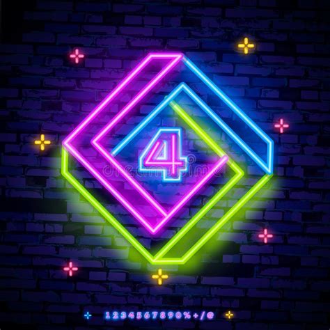 Number Four Symbol In A Cheerful Multi-colored Frame Neon Sign Vector. Number Four Template Neon ...