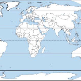 Global map divided in tropical areas, middle latitudes and polar ...