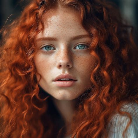 Premium Ai Image A Red Haired Woman With Freckles On Her Face Is