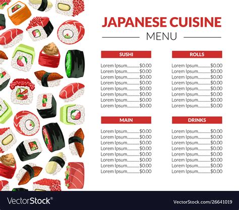 Sushi Menu Template For Restaurant Bar Or Cafe Vector Image