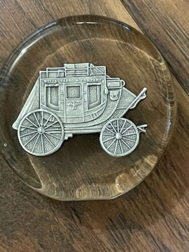 Vtg Wells Fargo And Co Pewter Stage Wagon Glass Paperweight Ebay