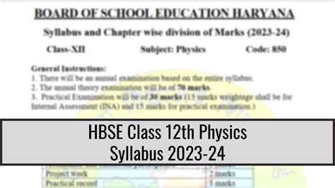 Hbse Class 12 Physics Syllabus 2023 24 Class 12th Physics Syllabus