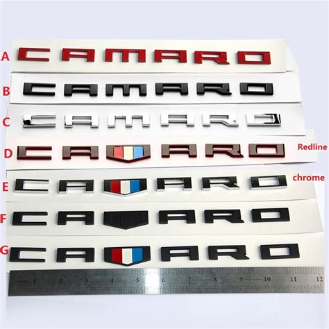 Black Red Line Camaro Letter Flag Car Fender Emblems Badge Replacement