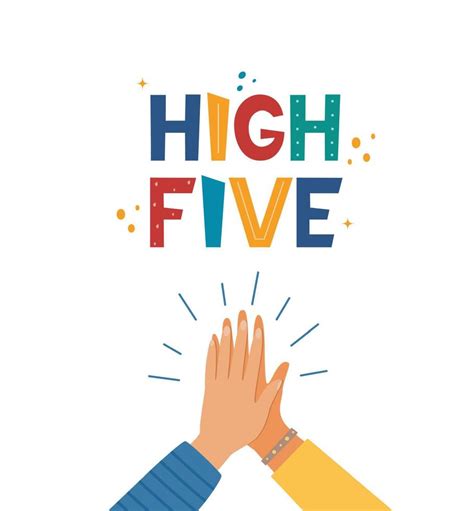 High five hand drawn lettering. Two hands clapping in high five gesture ...