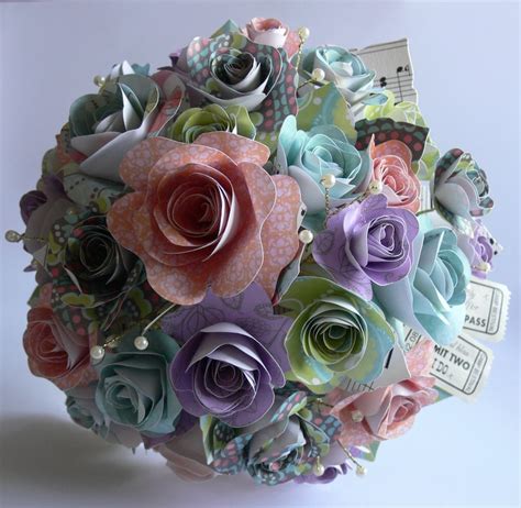 Paper Flower Bouquet With Personalised Ticket Detail Pastel Etsy