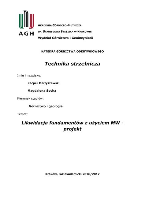 Projekt wyburzanie fundamentu AKADEMIA GÓRNICZOHUTNICZA IM