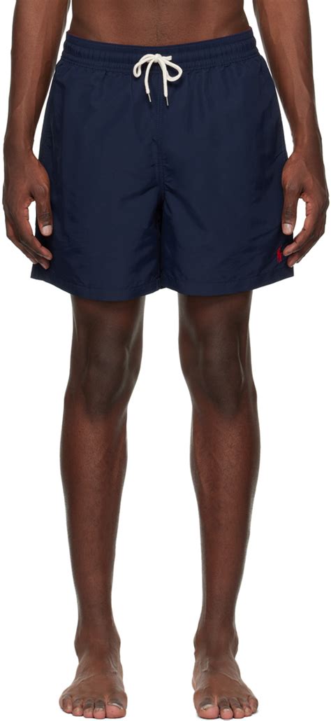 Polo Ralph Lauren Navy Traveler Swim Shorts Ssense