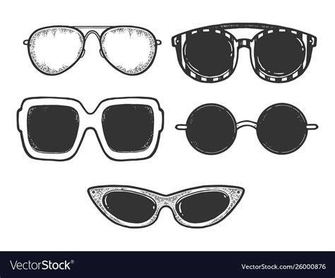 Sunglasses Set Sketch Engraving Royalty Free Vector Image