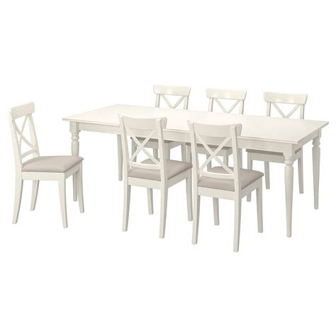 INGATORP INGOLF Table And 6 Chairs White White Hallarp Beige 155 215 Cm