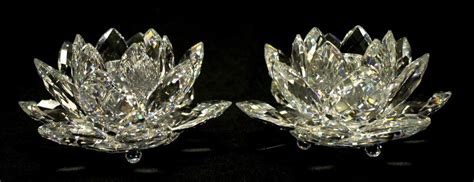 Large Swarovski Crystal Waterlily Candle Holders 14cm Width