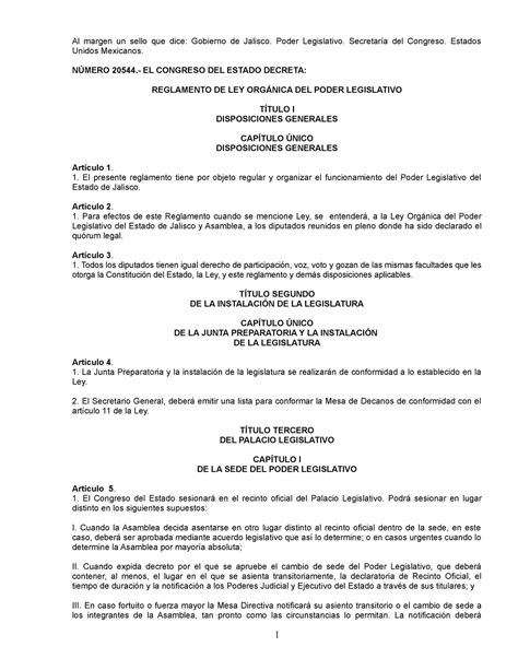 Reglamento De La Ley Org Nica Del Poder Legislativo Al Margen Un