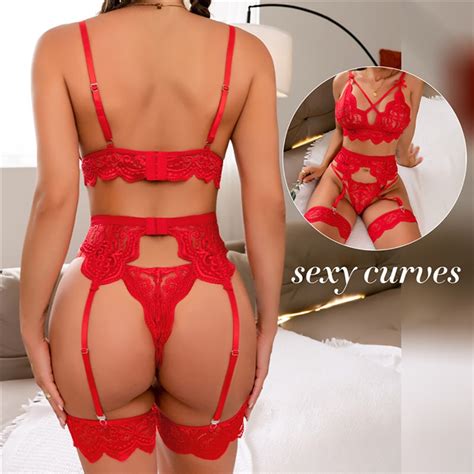 Conjunto Langerie Sexy Renda Cinta Liga Gladiadora Sensual Fio Dental Luxo Lingerie Gringa