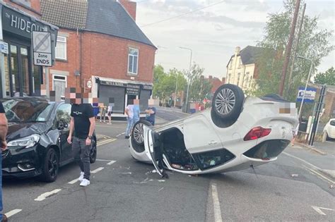 Car Flips Onto Roof After Crash On Nottinghamshire Road