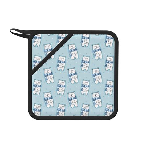 Rocae Blue Scarf Bear For Square Silicone Anti Scalding Mat Trivet Hot Pads For Kitchen Counter