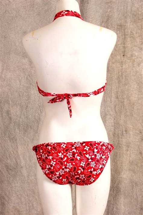 Bespoke Red Bandana Print Bikini Etsy