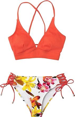 CUPSHE Women S Floral Adjustable Lace Up Side V Neck Bikini Sets Amazon Ca Clothing Shoes