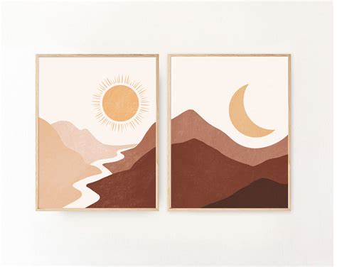 Boho Prints Set Of Sun Moon Prints Boho Art Prints Boho Etsy Art