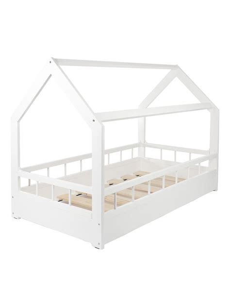 Lit Pour Enfant Maison Cabane En Bois Naturel 2 En 1 Avec Barreaux