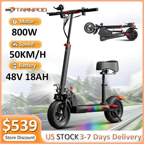 800w Powerful Electric Scooter 48v 18ah Max Speed 50km H 65km Range 10 Tires Dual Shock