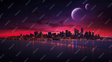 Premium Photo A Photo Of A Lunar Eclipse With A City Skyline Urban