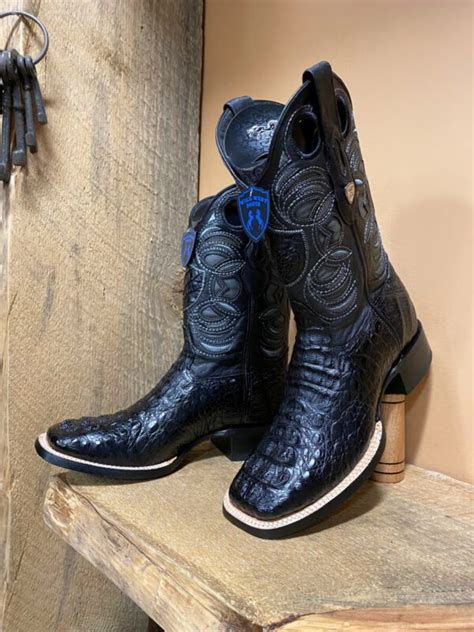 Wild West – Mens boots Wide Square Toe Caiman Hornback Black – El Potrerito