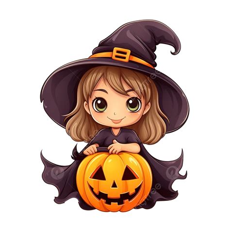 Feliz Halloween Linda Brujita Con Una Calabaza En Las Manos Png