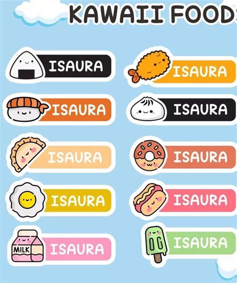 [72 Stickers] Customised Personalised Kawaii Cute Foods Name Vinyl Waterproof Sticker Hobbies