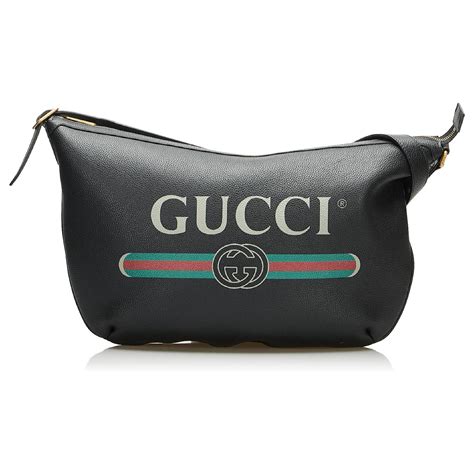 Gucci Black Logo Half Moon Hobo Leather Pony Style Calfskin Ref 860754